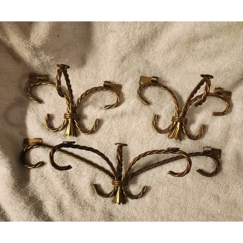 Set Of 3 RARE Vintage Gold Twisted Metal Vanity Wall Shelves, Hollywood Regency